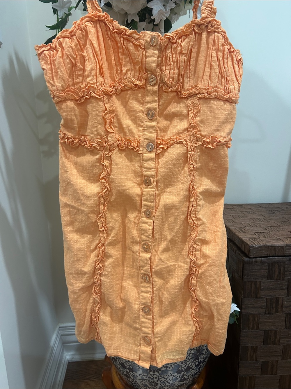 Urban Outfitters Orange 🍊 Ruffle-Trim Button-Front Midi Dress